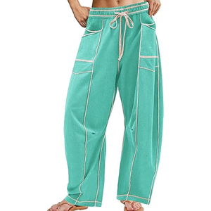 Premium Quality Women's Mid Waist Flared Fleece 100% Cotton Sweatpants Drawstring Wide Leg Baggy Winter Lounge Casual Beach - Product Image 1
