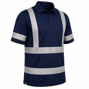 Camiseta Polo de Seguridad Reflectante de Alta Visibilidad Azul Marino para Hombre, Manga Corta, Uniforme de Trabajo para Todas las Temporadas, Uso en Guardia, Material de Poliéster - Product Image 3