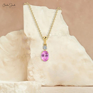 จี้เพชรทรงรีขนาด 7x5 มม. พลอยสีชมพูและเพชรล้อมรอบ ตัวเรือนทองคำแท้ 14K ผลิตตามสั่ง ขายส่ง - Product Image 4