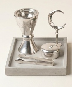 Ensemble de brûleurs d'encens en acier inoxydable avec décor lune et étoile et plateau en bois de santal, fait main pour usage religieux - Product Image 2