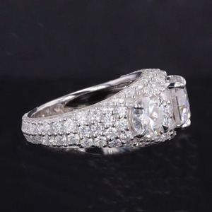 Hip Hop Style Cluster Diamond Engagement <b>Ring</b> with Micro Pave <b>Dome</b> Design Rhodium Plated 925 Sterling Silver Prong Setting - Product Image 4