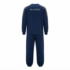 Men Navy Crewneck Sweatshirt <b>Jogger</b> Pants <b>Set</b> Contrast Shoulder Panels Casual Streetwear <b>Matching</b> Clothes - Product Image 4