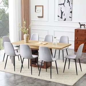 Set di Sedie da Pranzo Moderne in Lino e Cotone Grigio Chiaro, 8 Pezzi, con Tavolo Allungabile da 59-71 Pollici - Product Image 1