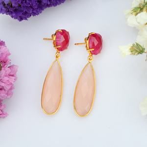 Pendientes de piedras preciosas naturales de Calcedonia Rosa rubí teñida de alta calidad de Plata de Ley 925 de alta calidad - Product Image 3