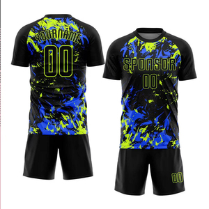Camiseta de Fútbol Personalizada Negra con Verde Neón, Transferencia Térmica, 100% Poliéster, Transpirable, de Secado Rápido, Antibacteriana, Unisex para Adultos - Product Image 2