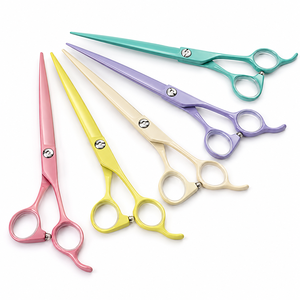 5 Pcs <b>Set</b> Hot Selling Colorful 7Inch Pet Grooming Straight Scissors Teflon Spray <b>Paint</b> Coating Shears for Dog Hair Trimming - Product Image 1