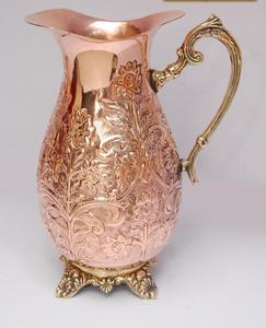 Copper jug set for lifestyle upgrade decision concept <b>water</b> serving metal set with <b>glasses</b> durable reusable kitchen drinkware - Product Image 1