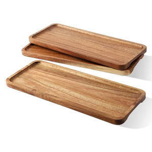 Ensemble de plateaux de service en bois d'acacia Plateau de service en bois pour la pendaison de crémaillère et les réceptions Comptoir de cuisine Table à manger - Product Image 1