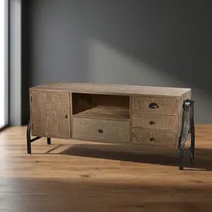 <b>Industrial</b> Wood <b>Console</b> <b>Table</b> with Metal Sled Base Storage Drawers Media TV Stand for Living Room - Product Image 4
