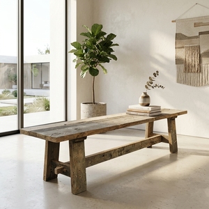 Modern Rustic Solid Wood <b>Bench</b> Elegant Trestle Leg Long Wooden Dining <b>Bench</b> Furniture For Home Setup Art Design Pure Art - Product Image 4