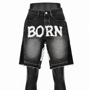 Shorts en jean personnalisés pour hommes, style vintage délavé, coupe ample, streetwear, imprimé graphique, OEM ODM, vente en gros - Product Image 1