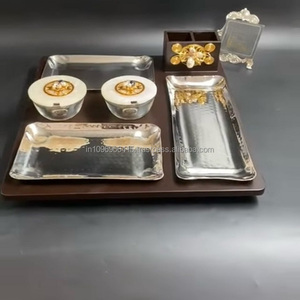 Juego de Vajilla de Madera Tradicional de Lujo y Duradero de 4 Piezas, Plato para Aperitivos, Tazones para Servir Alimentos, Diseño Rectangular, para Fiestas - Product Image 1