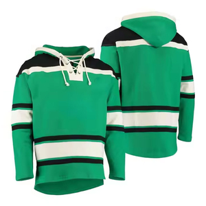 Men's Green <b>Ice</b> Hockey Jersey Hoodie Striped Full Sleeve Tie Closure Breathable Polyester Adult Regular Fit All Seasons Apparel - Product Image 2