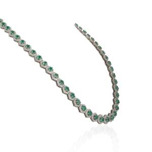 18K Gold Round Emerald & Diamond Wedding Choker Necklace with Snake Chain - Product Image 3