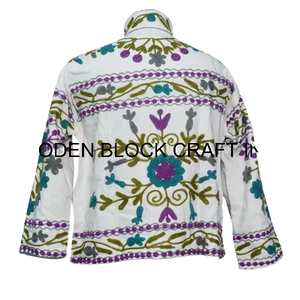 Chaqueta Corta de Verano para Mujer, Tejida, Transpirable, 100% Algodón, Acolchada, Bordada a Mano con Tela Suzani, Estilo Elegante - Product Image 6