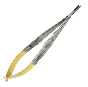 Porte-aiguille manuel Castroviejo courbé avec serrure TC Gold en acier - Product Image 1