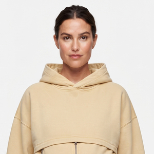 Sudadera con capucha de maternidad al por mayor para mujer, forro polar de 450 g/m², hombros caídos, top con capucha para lactancia, talla grande para damas - Product Image 4