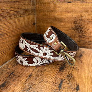 อะไหล่สายหนังวัวแท้ทำด้วยมือและสายรัดกล้องลายดอกไม้คุณภาพสูงพร้อมสแนปทองเหลืองโบราณ - Product Image 2