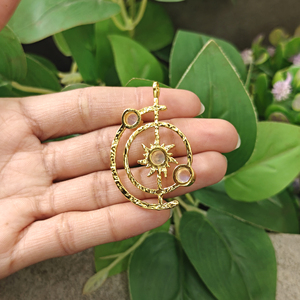 Trending Fashion Jewelry 18k Gold Plated Brass <b>Lab</b> Created <b>Rainbow</b> Moonstone Gemstone Solar System Pendant Buddhism Romantic - Product Image 6