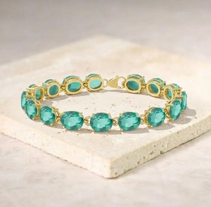 Pulsera con Dije de Esmeralda Ovalada Cultivada en Laboratorio, Plata de Ley Chapada en Oro, Certificada, Lujosa y Elegante, Regalo de Aniversario - Product Image 2