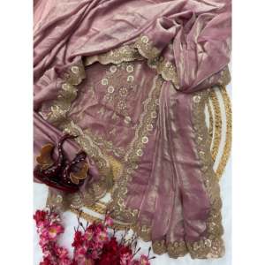 Saree de soirée de créateur avec broderie à paillettes et cordon pour fête - Product Image 1