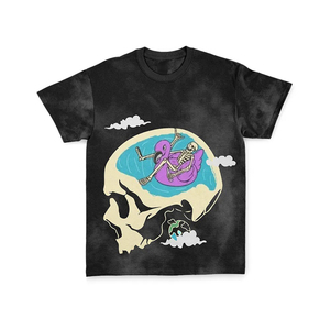 เสื้อยืดคอกลมแขนสั้นสีเทาสำหรับผู้ชายพิมพ์ลายกะโหลกสไตล์ลำลอง - Product Image 3