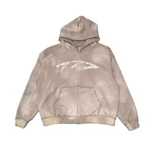 Nueva Sudadera con Capucha para Hombre, Personalizada, de Algodón, con Efecto Desgastado por el Sol, Corte Cuadrado, con Borde sin Rematar, Pedrería y Bordado 3D, Colección Otoño Razers - Product Image 2