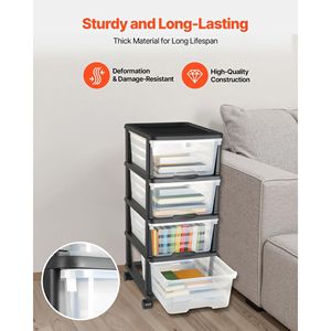 Carrito de Almacenamiento de Plástico con 4 Cajones y Ruedas, Organizador con Divisores para Armario, Cómoda o Dormitorio - Product Image 3