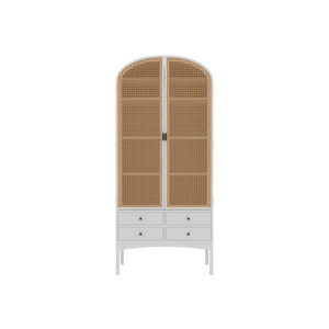 Modern Rattan Armoire With White Frame And Drawers Storage <b>Cabinet</b> Scandinavian Style Living Room Furniture - Product Image 1