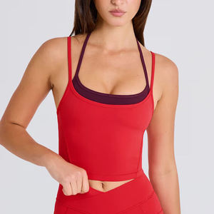 Top Deportivo Corto de Doble Capa para Mujer, Personalizable, de Nailon Elástico, Ajustado, con Relleno Ajustable, para Yoga - Product Image 1
