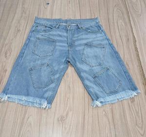 New Arrival <b>Men</b> Summer Streetwear Solid Denim <b>Shorts</b> Loose Fit Custom Logo <b>Knee</b> <b>Length</b> Denim <b>Shorts</b> - Product Image 1