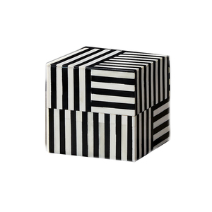 <b>Rectangular</b> Storage Box Black White Geometric Inlay Pattern Decorative Jewelry Case Resin Wood Hand-painted Multi-functional Art - Product Image 4