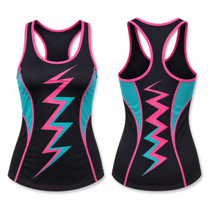 Débardeur dos nageur pour femme, noir, rose et turquoise, à imprimé géométrique et motifs éclairs, séchage rapide, tricoté, sans manches, style sportif - Product Image 1