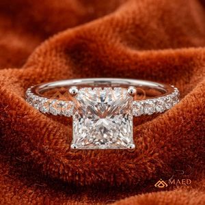 Princess Cut Diamond Engagement <b>Ring</b> with Pavé Setting Classic <b>Solitaire</b> Style – 925 Sterling <b>Silver</b> Wedding Bridal Jewelry <b>Ring</b> - Product Image 1