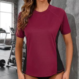 Haut de sport respirant à manches longues pour femme, coloris bordeaux et noir, séchage rapide, protection anti-UV, pour adultes - Product Image 6