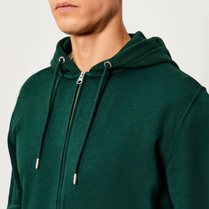 Sudadera con Capucha y Cierre para Hombre, Color Verde Oscuro, Corte Regular, Algodón French Terry, Diseño Casual con Bolsillos, Ropa de Otoño - Product Image 2