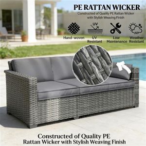 Mixed Grey Willow Outdoor Sofa for Garden for Terrace & Courtyard Double Seating - Product Image 3