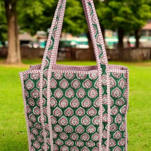 Bolsos de fin de semana acolchados de algodón con estampado floral, bolsos de hombro grandes estilo bohemio, bolsos multiusos, bolsos de regalo, bolsos de trabajo. - Product Image 2