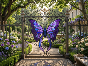 Wrought Iron Garden Gate Cat Rose Design Rustic Exterior Metal Entry Door Manual <b>Swing</b> Style Finished Surface Anti-theft - Product Image 4
