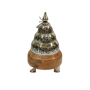 Encensoir moderne en laiton fait main avec découpes imprimées léopard et base en bois - Product Image 5
