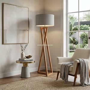 Lampe sur pied en bois ronde au design moderne, en zigzag, pour la décoration de la maison et des hôtels, couleur personnalisée avec source lumineuse - Product Image 5