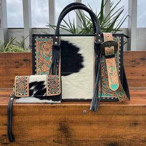 Nuevo diseñador de moda bolso de mano de cuero y bolso de mano conjunto de mano para mujer de cuero de vaca de alta calidad Combo de 2 piezas - Product Image 4