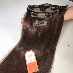 Extensiones de cabello humano con Clip para mujer, extensiones de cabello liso y grueso, color marrón, una pieza - Product Image 2