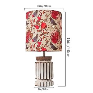 Printed <b>Bird</b> Floral <b>Lampshade</b> Wooden Base Table Lamp Decorative Bedside Light for Living Room Bedroom - Product Image 3
