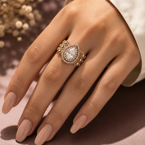 18ct Rose <b>Gold</b> Diamond Pear Halo <b>Cocktail</b> <b>Ring</b> for Women Luxury High Polish Bridal Wedding Engagement Party Gift Jewelry - Product Image 5