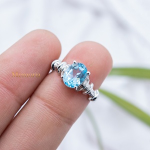 Bague de mariage en argent sterling 925 massif, vintage, avec topaze bleue véritable, prix d'usine, vente en gros de bijoux - Product Image 2