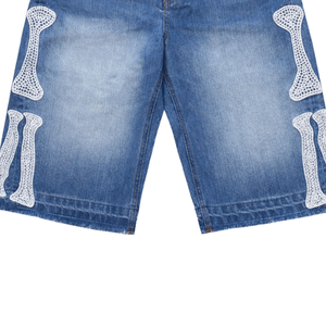 High Quality Embroidery Patchwork Jorts Baggy Distressed Washed Applique Raw Edge Denim Rhinestone <b>Jeans</b> Shorts <b>Men</b> - Product Image 4