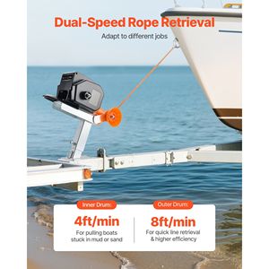 Verricello Elettrico per Barche 12V DC 300W Reversibile con Ingranaggio a Ruota Libera Power-In & Power-Out, Capacità 2000 Libbre - Product Image 5