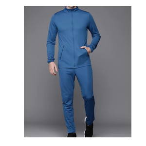Men Blue Full Zip Tracksuit <b>Set</b> Solid Color Long Sleeve Joggers With Side Pockets Quick Dry Casual Autumn Wear - Product Image 1