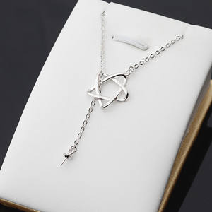 Collar con Colgante de Plata S925 para Mujer, Accesorio DIY con Perla, Soporte Vacío, Colgante de Estrella de Cinco Puntas, Cadena para Clavícula - Product Image 1